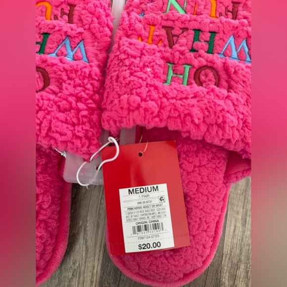 Wondershop Target Womens Holiday Slippers Oh What Fun Pink Sherpa Size M/L - Picture 4 of 11